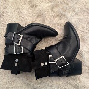 Zadig & Voltaire Black Leather Ankle Boots with Buckles